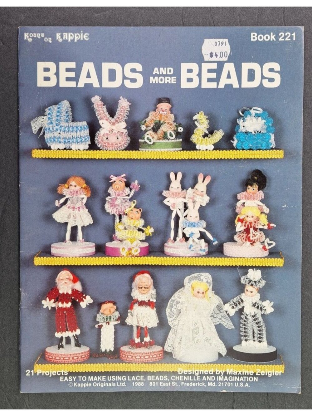 Vintage Beads And More Beads Craft Pattern Book 1988 Kappie 21 Projects Book 221